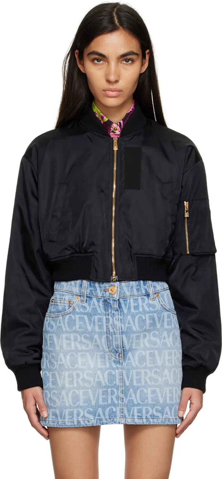 Versace Black 'Versace Goddess' Bomber Jacket