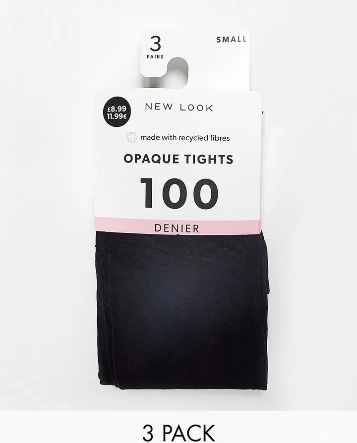 New Look 3 pack 100 denier opaque tights in black