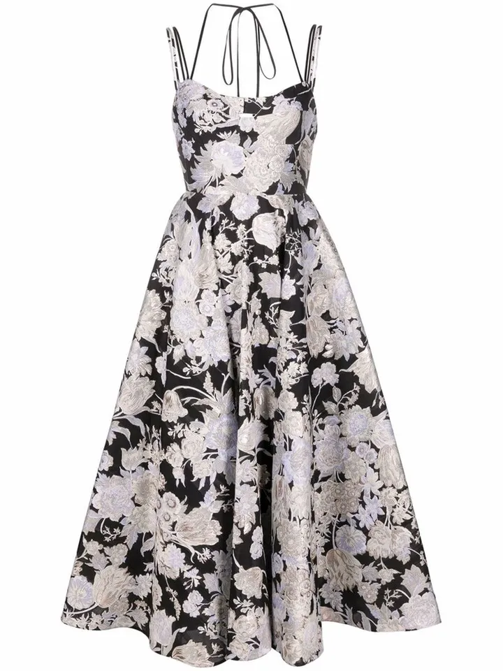 Rea floral-jacquard flared dress
