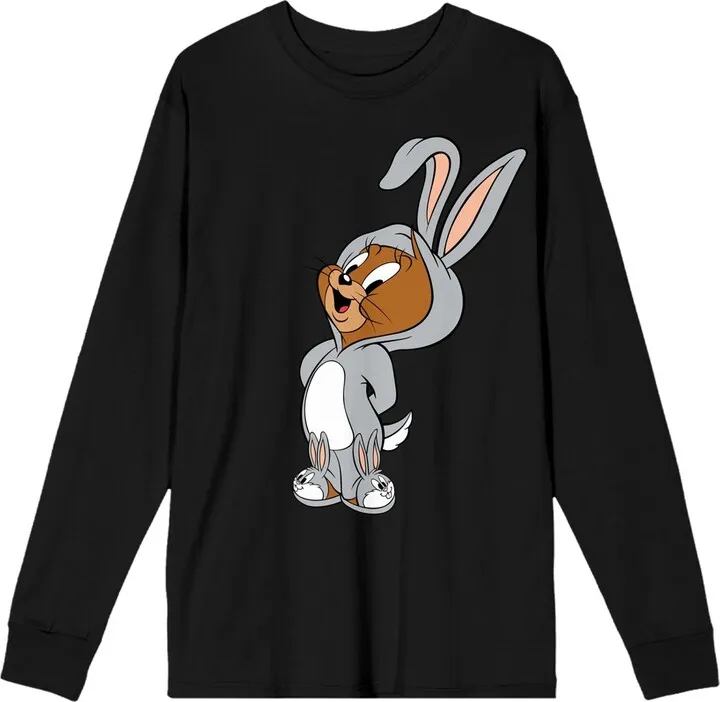 WB 100: Looney Tunes Mashups Jerry Mouse Wearing Bunny Suit Men’s Black Long Sleeve Tee-Small