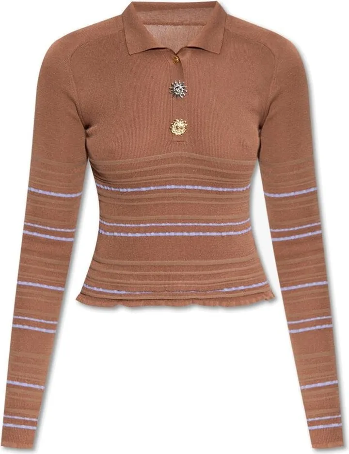 Jacquemus Striped Long Sleeved Knitted Polo Shirt