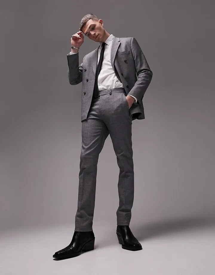 Topman skinny textured suit pants in gray