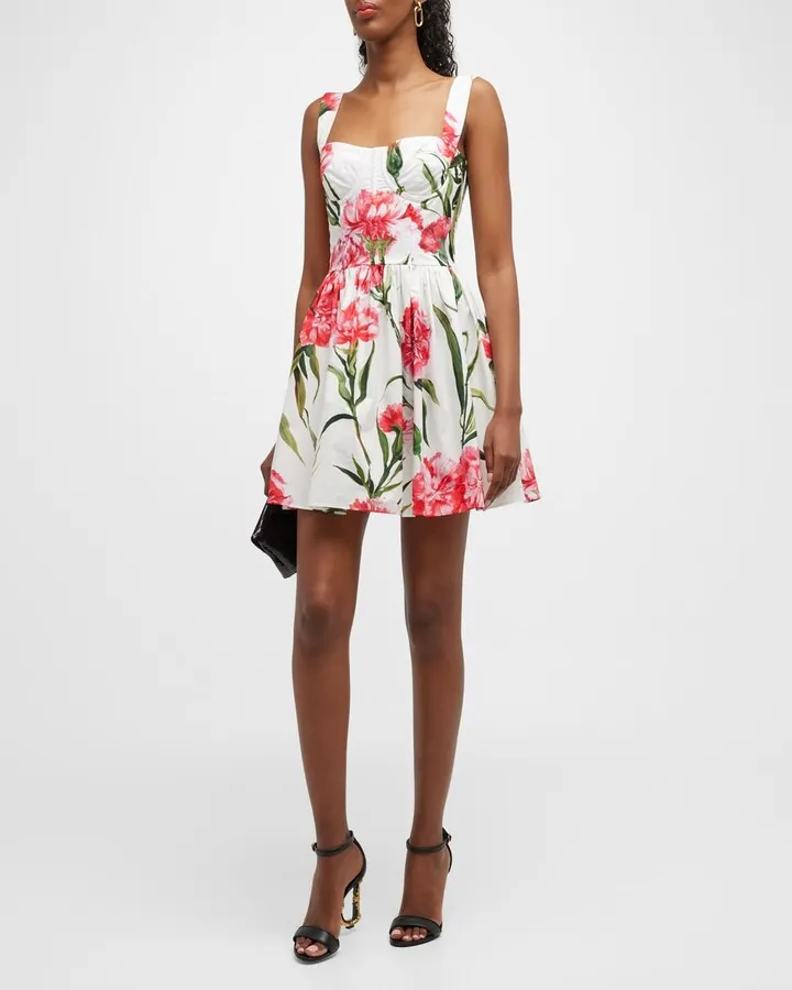 Floral Print Sweetheart Mini Dress