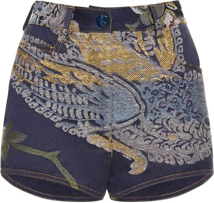 Embroidered denim mini shorts