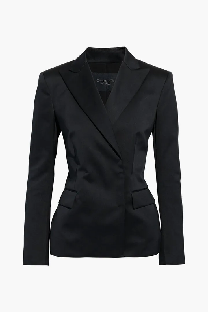 Double-breasted satin-twill blazer