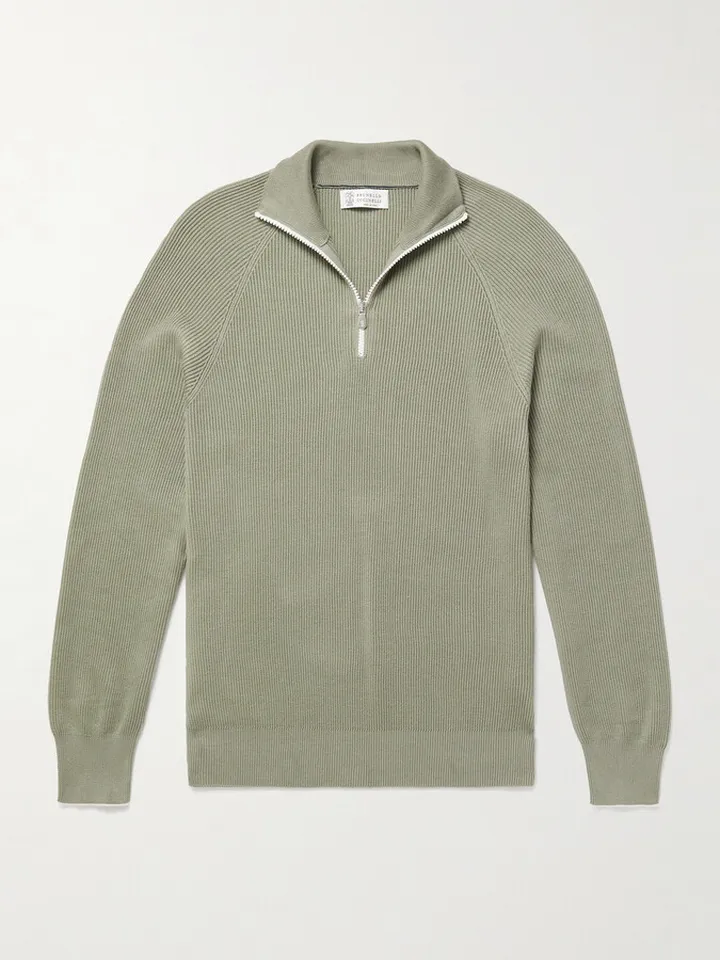 Ribbed Cotton Half-Zip Sweater