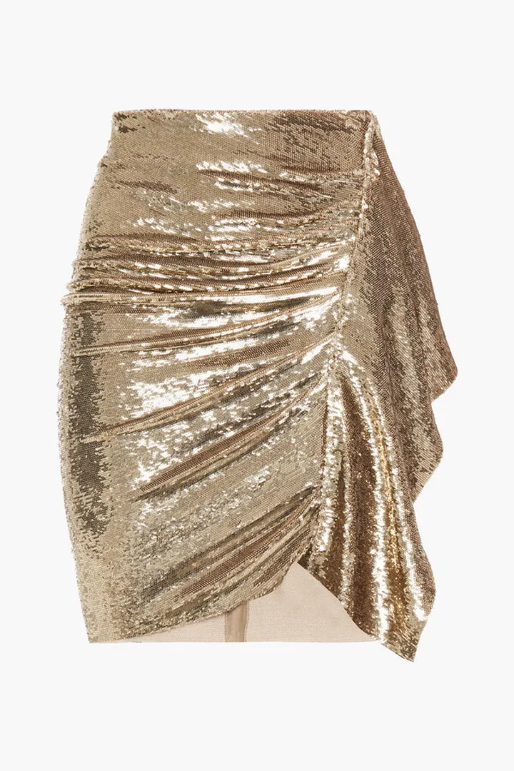Saria draped sequined woven mini skirt