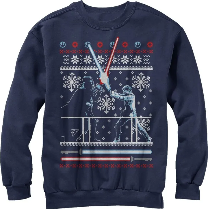 Men's Star Wars Ugly Christmas Duel Sweatshirt - Navy Blue - Large