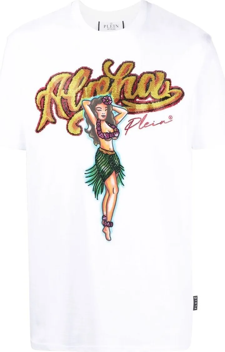 graphic-print crystal-embellished T-shirt
