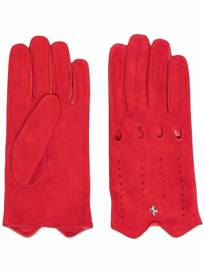 Perforated-Detail Leather Gloves