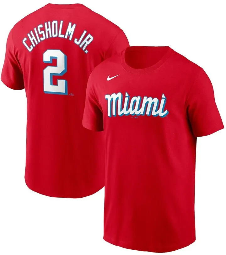 Men's Nike Jazz Chisholm Red Miami Marlins 2021 City Connect Name and Number T-shirt