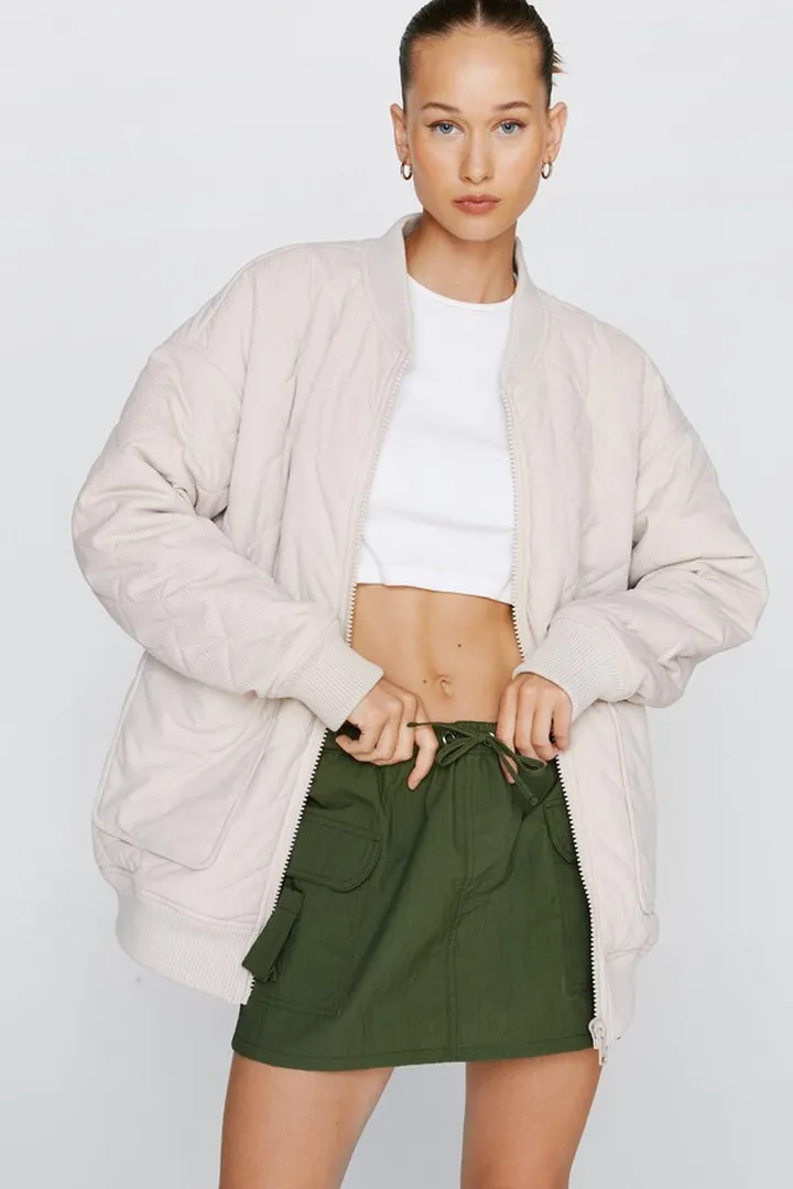Nasty Gal Womens Cord Quilted Pocket Detail Bomber Jacket