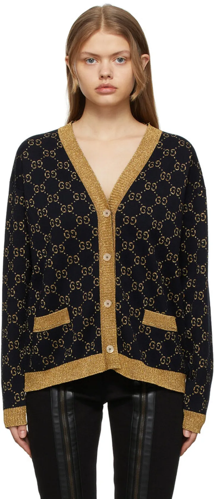 Gucci Navy GG Cotton Lamé Cardigan