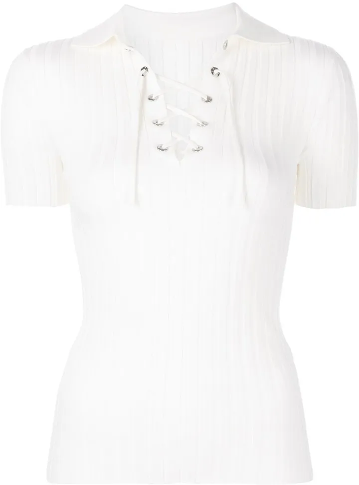 Lace-Up Ribbed-Knit Polo Shirt