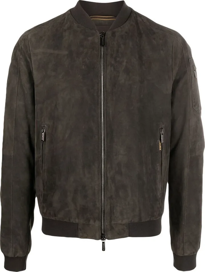 Zip-Up Leather Bomber Jacket