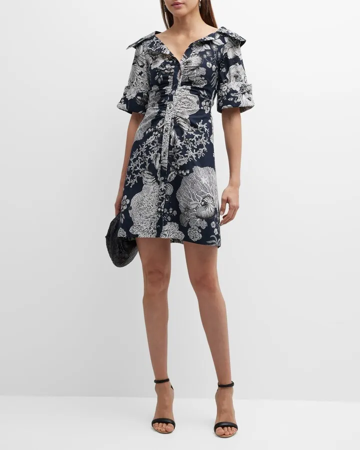 Open Neck Floral-Print Shirtdress