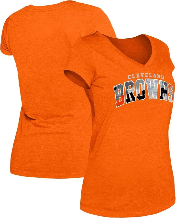 Women's New Era Heathered Orange Cleveland Browns Training Camp V-Neck T-shirt