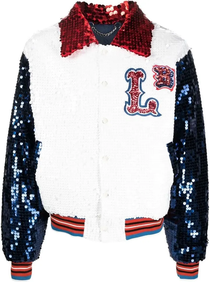 Sequin-Embellished Varsity Jacket
