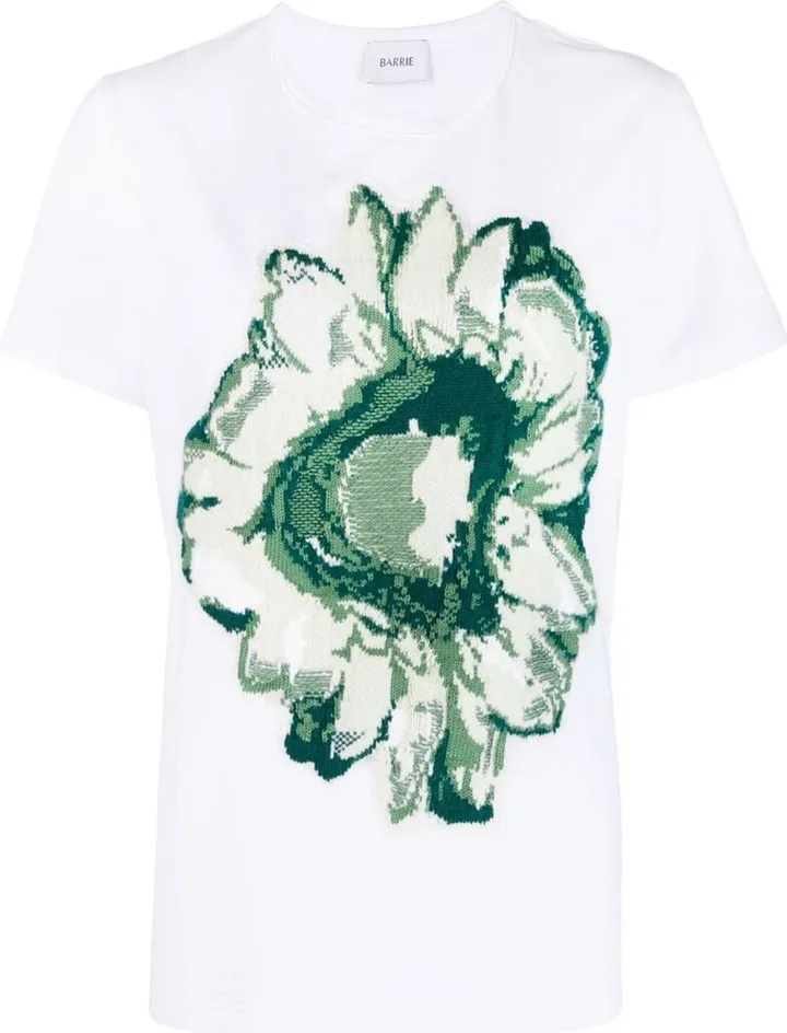 floral-motif patch cashmere T-shirt