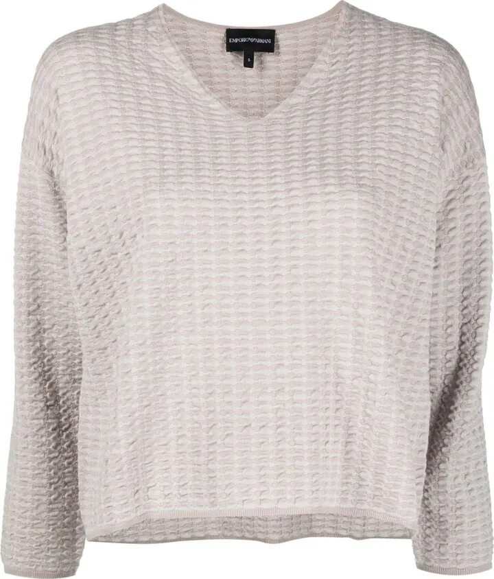 textured V-neck jumper