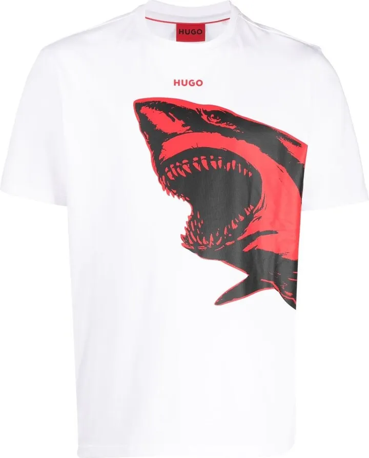 shark-print cotton T-shirt