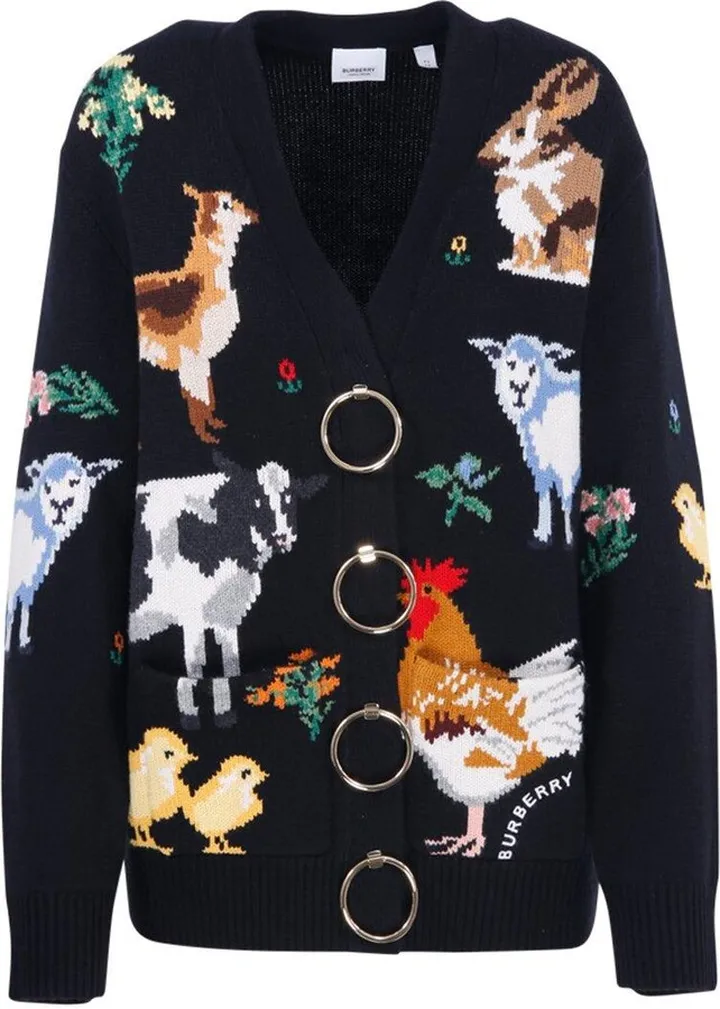 Animal Intarsia V-neck Cardigan