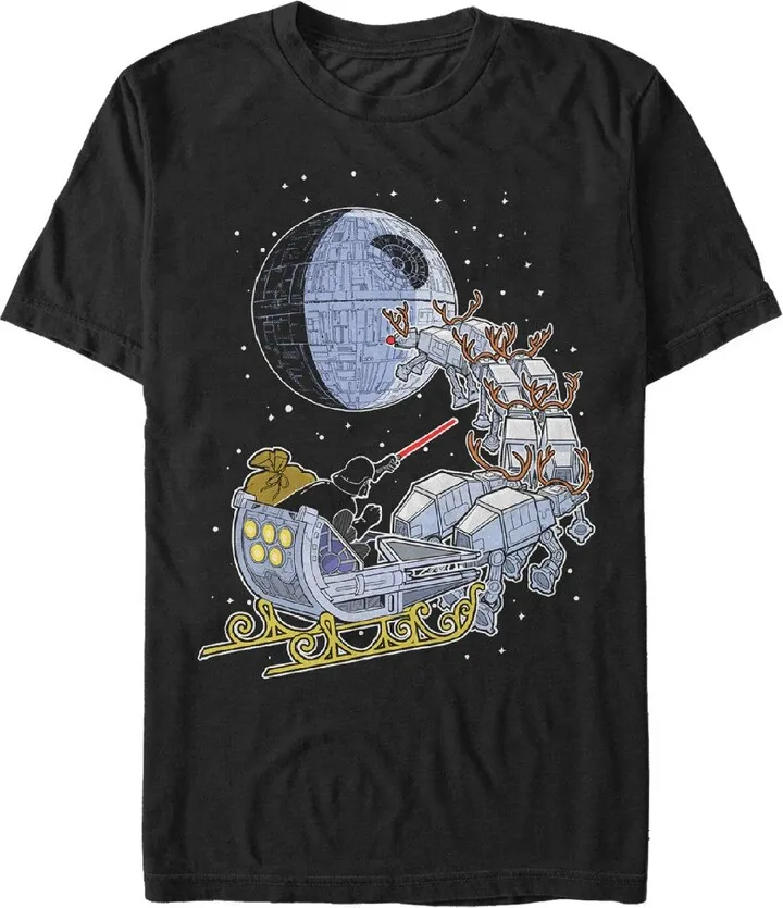 Men's Star Wars Christmas Darth Vader Santa's Sleigh T-Shirt - Black - X Large