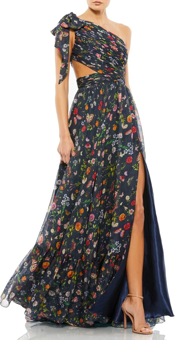 Cutout One-Shoulder Chiffon Gown