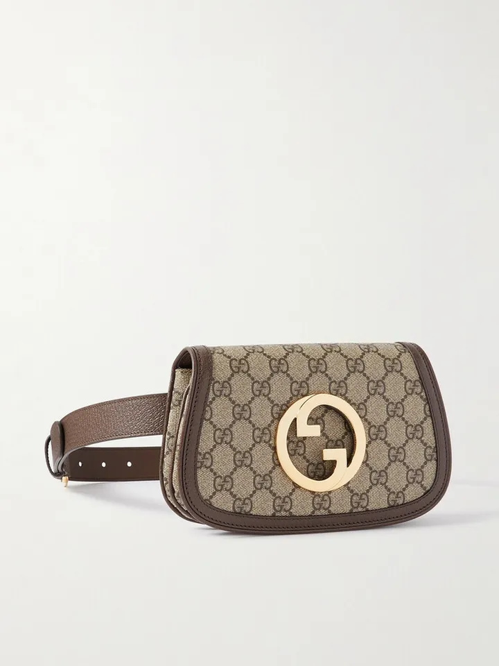 Leather-Trimmed Monogrammed Coated-Canvas Belt Bag