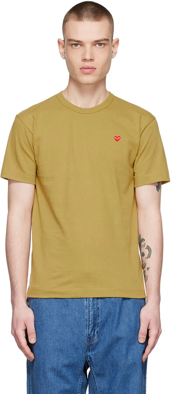 Comme des Garçons Play Khaki Cotton T-Shirt