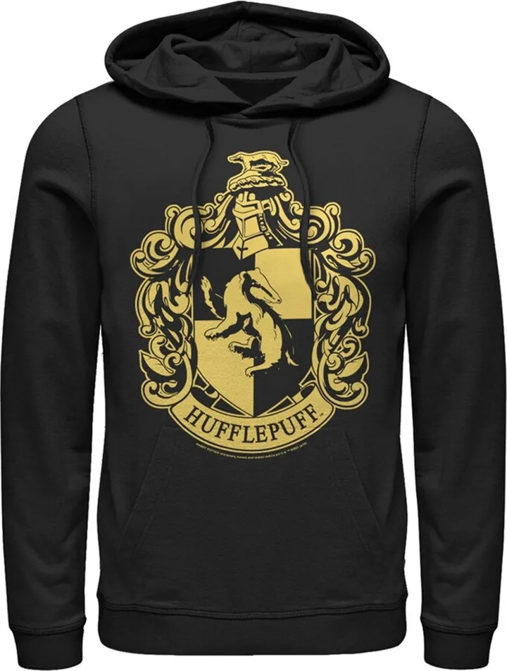 Men's Harry Potter Hufflepuff House Crest Pull Over Hoodie - Black - Large