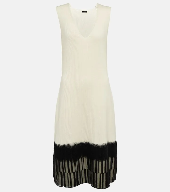 Lace-trimmed wool midi dress