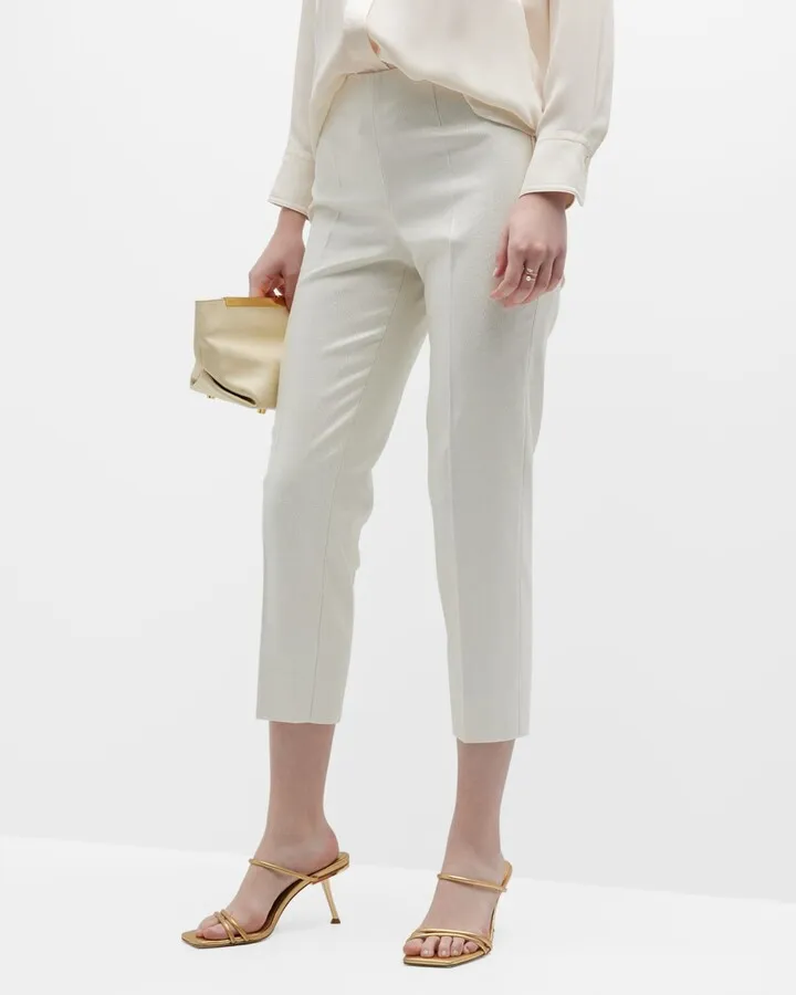Audrey Metallic Twill Tapered-Leg Crop Trousers
