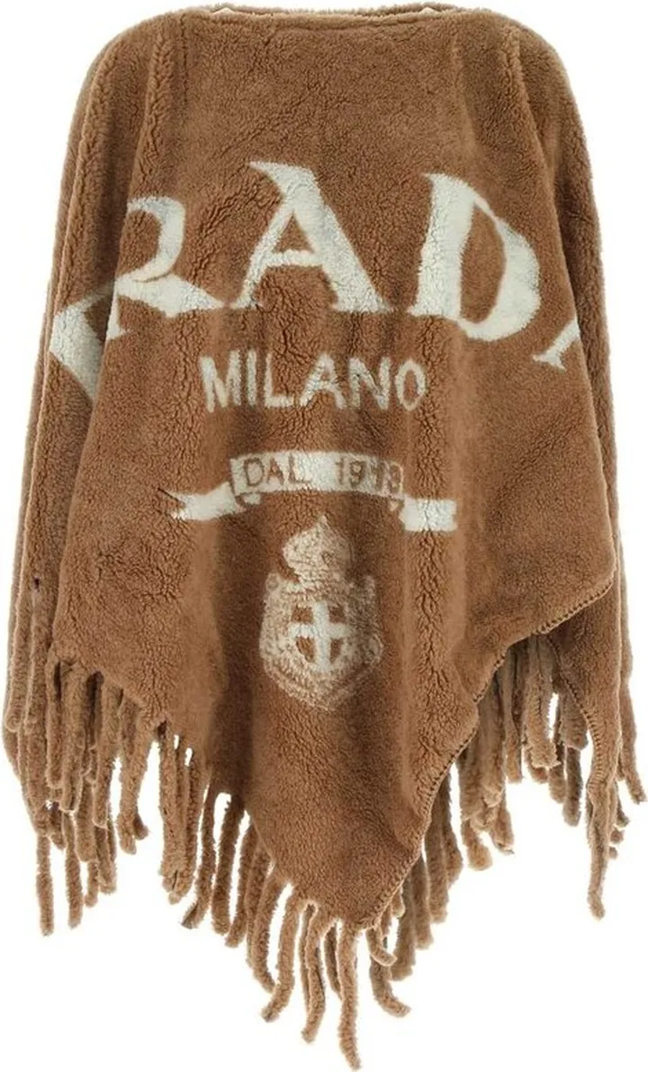 Prada Logo Detailed Fringed Cape