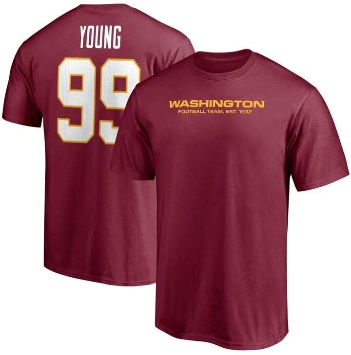 Men's Chase Young Burgundy Washington Football Team Player Icon Name and Number T-shirt