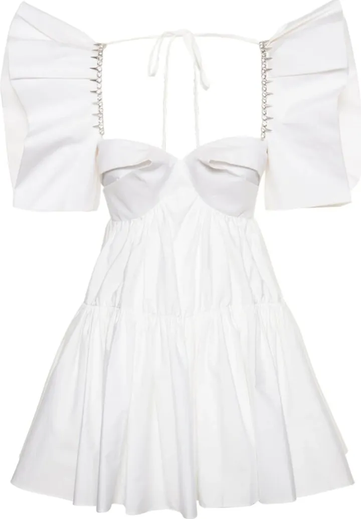 Embellished trim poplin mini dress