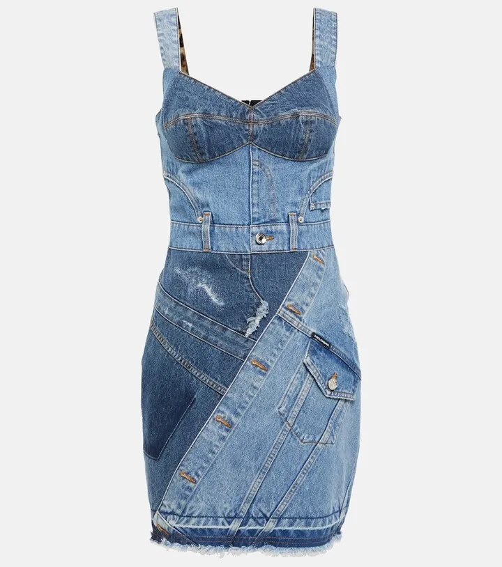 Patchwork denim minidress
