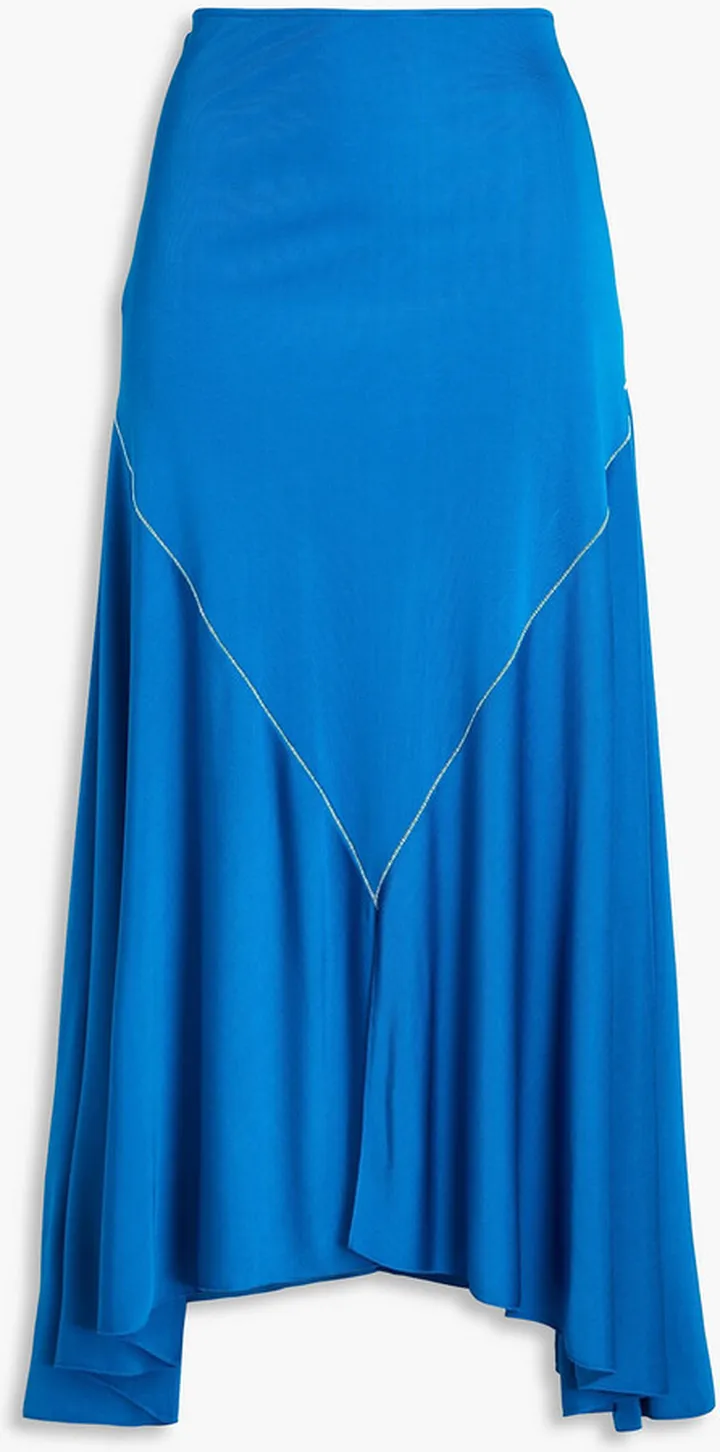 Asymmetric satin-jersey midi skirt