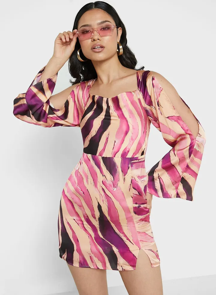 Square Neck Flute Sleeve Dress