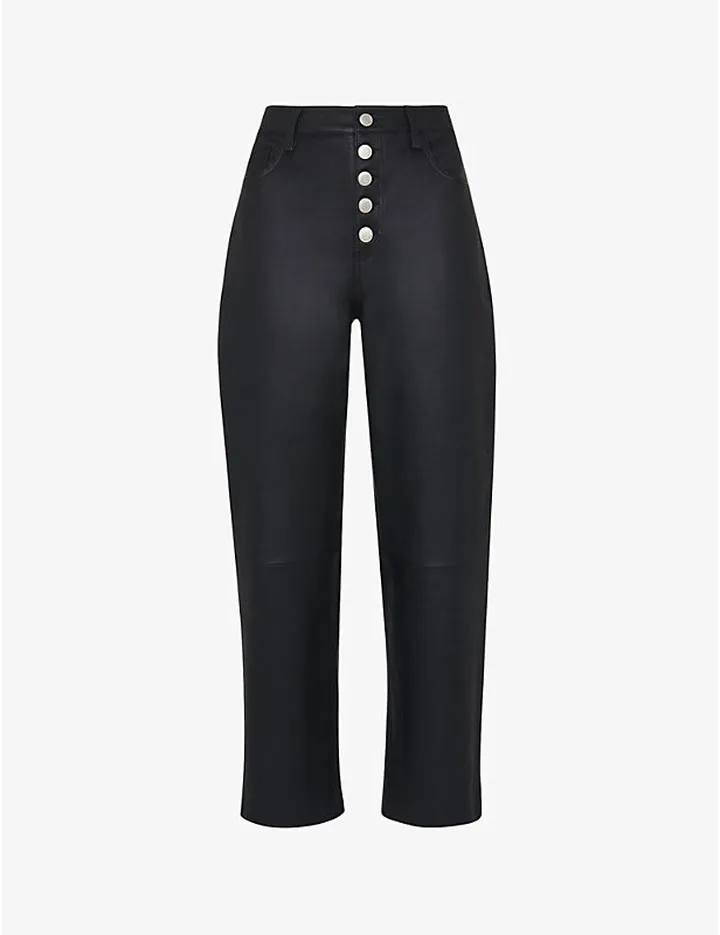 Womens Black High-waisted Stretch Leather Trousers