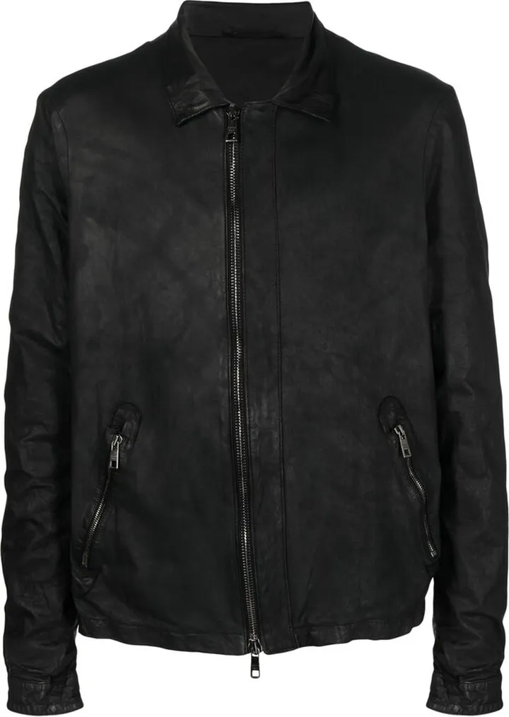 Crease-Effect Leather Jacket