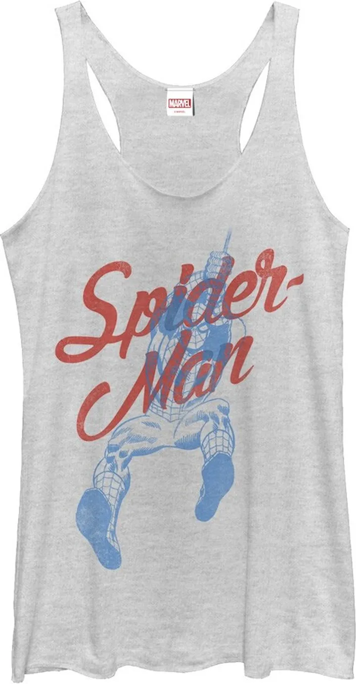 Women's Marvel Spider-Man Cursive Racerback Tank Top - White Heather - Large