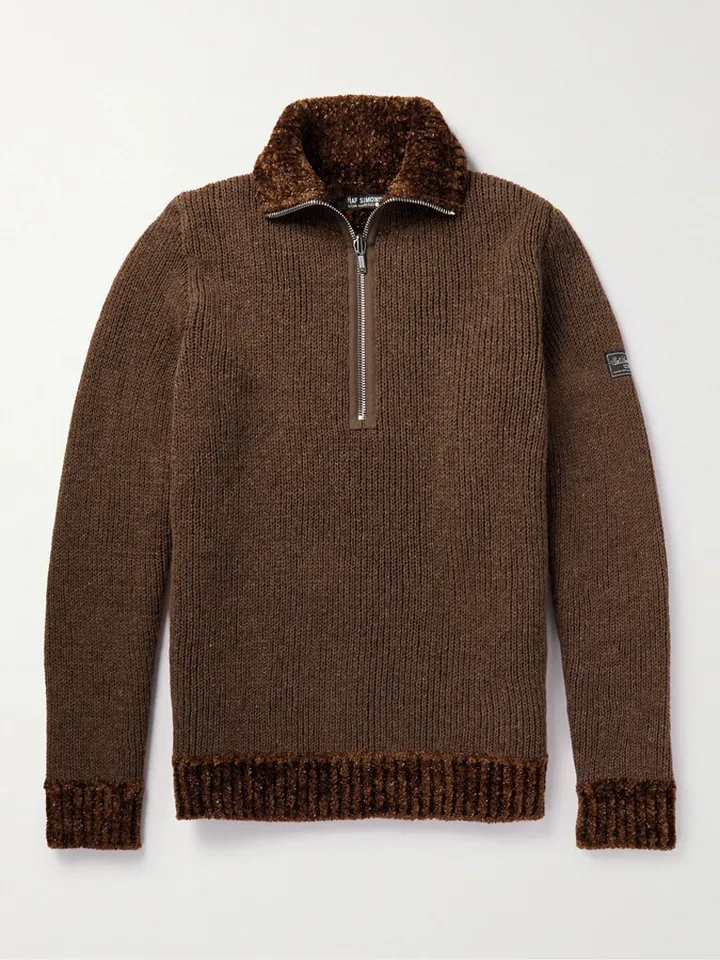 Metallic Ribbed-Knit Half-Zip Sweater