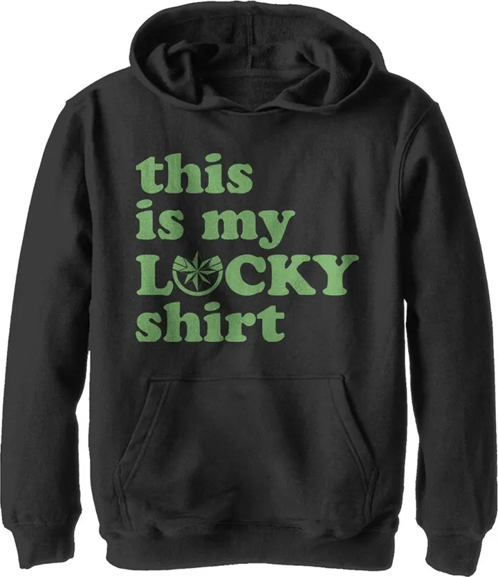 Boy's Marvel Captain Marvel St. Patrick's Day This Is My lucky Shirt Pull Over Hoodie - Black - Small