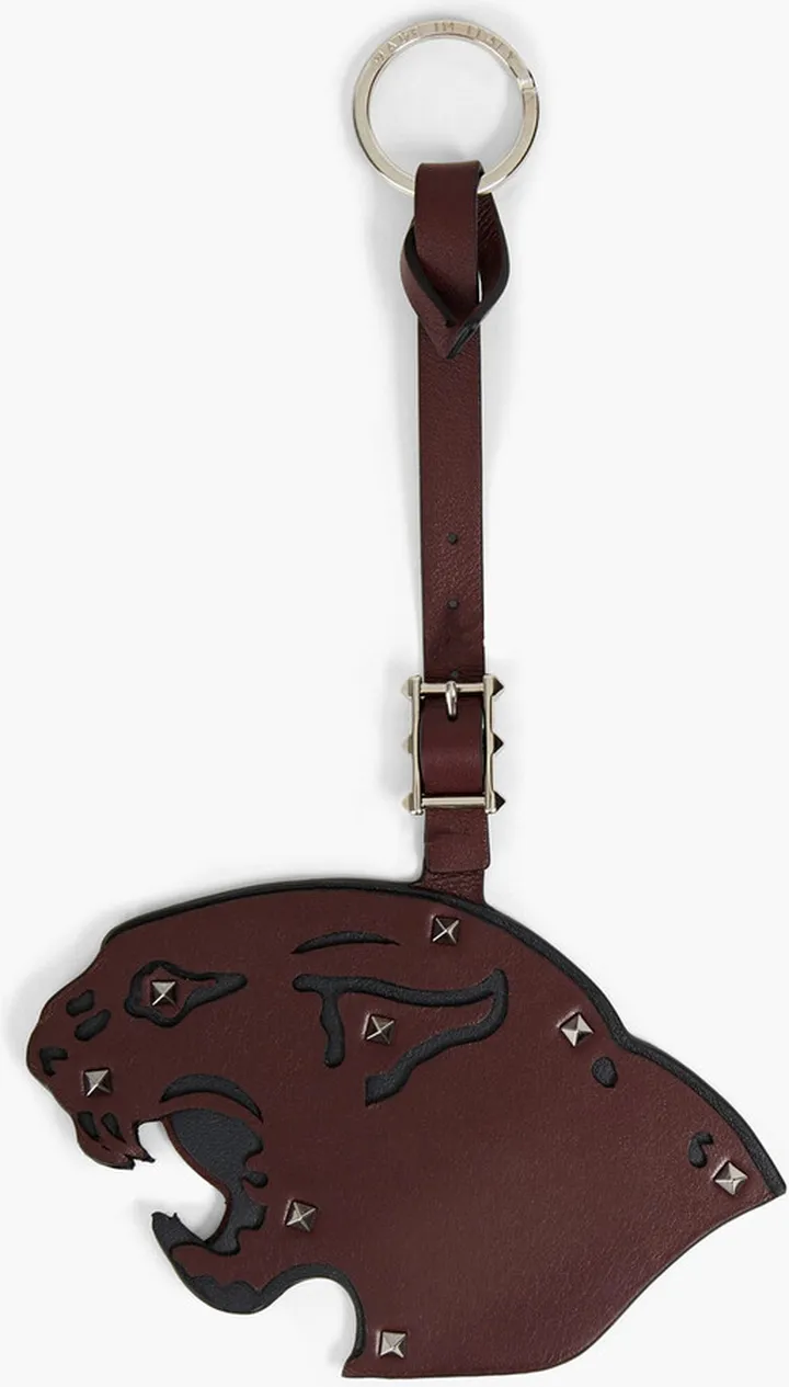 Studded two-tone leather keychain