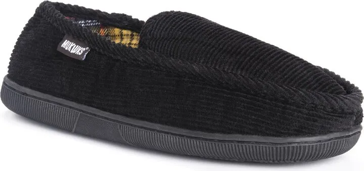 MUK LUKS Men's Corduroy Slipper with Flannel Lining-Black M
