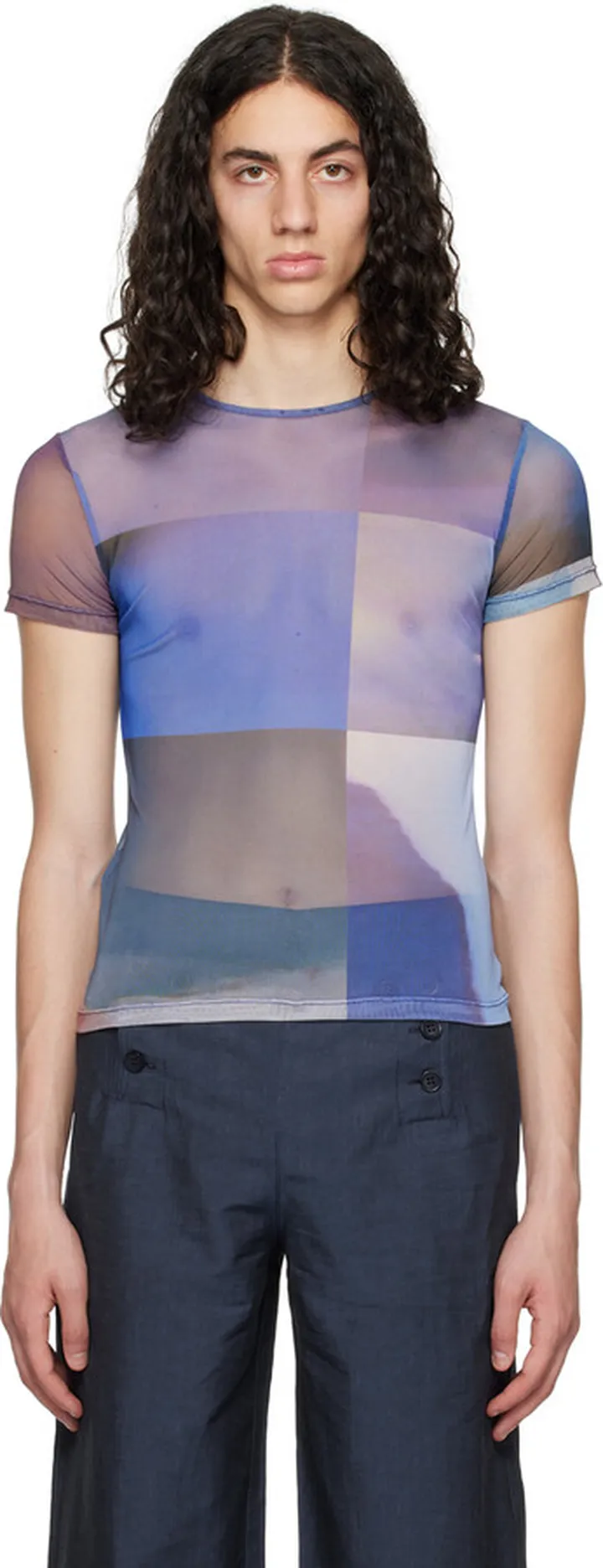 Serapis SSENSE Exclusive Purple Grid Tech T-Shirt