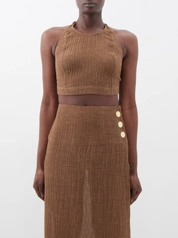 Jalo Linen-gauze Halterneck Top