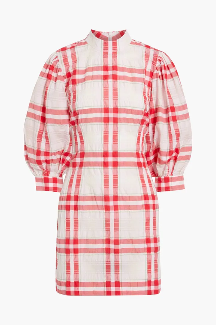 Checked cotton-blend mini dress