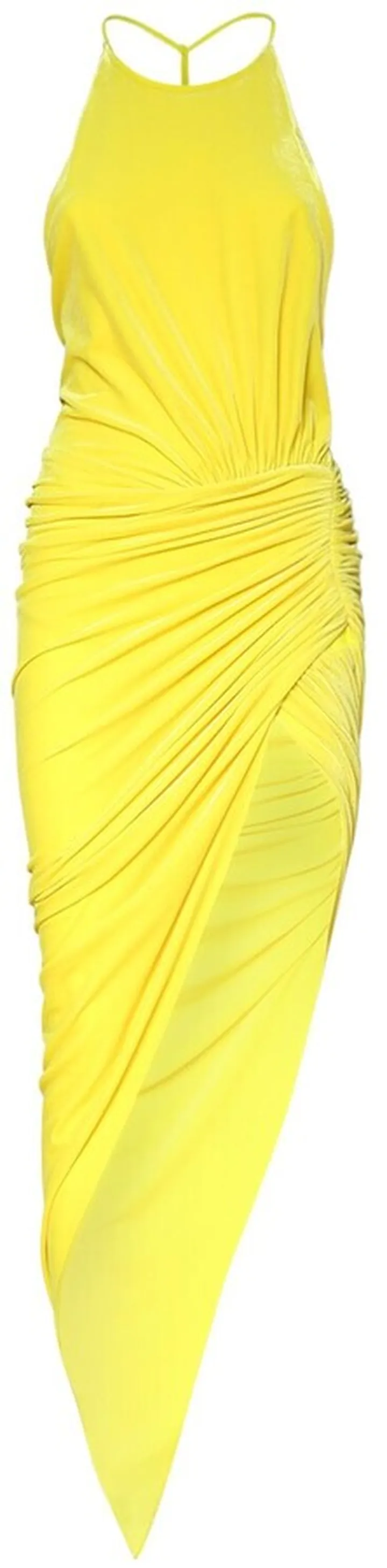 Asymmetric velvet midi halter dress